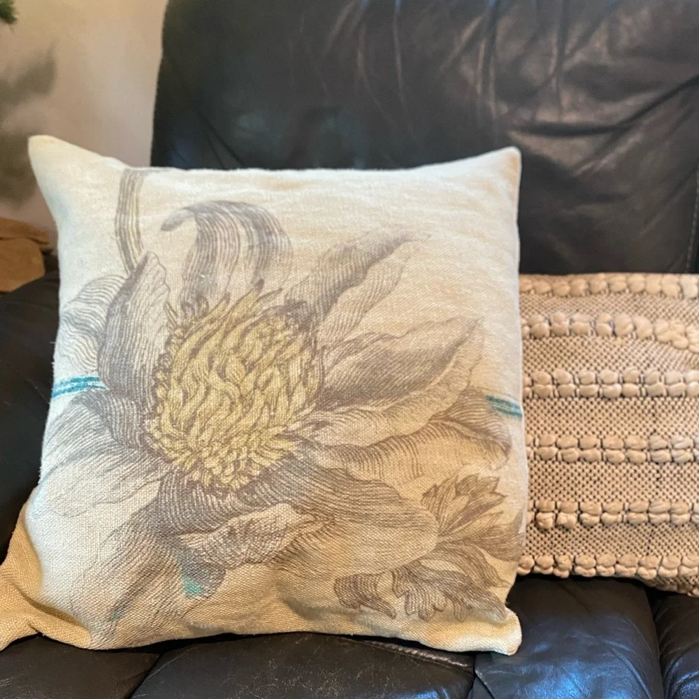 Pottery Barn || Linen Blend Magnolia Flower Pillow Covers 20